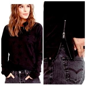 Rails Marlo Flocked Hearts and Stars Hem Zip Sweatshirt Black Size Small